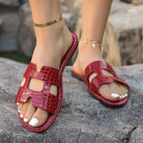 Crocodile Pattern Open-Toe PU Leather Sandals