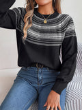 Contrast Round Neck Long Sleeve Sweater