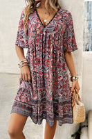 Printed V-Neck Half Sleeve Mini Dress