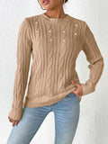 Cable-Knit Round Neck Long Sleeve Sweater