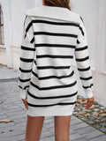 Devine Quarter Zip Striped Long Sleeve Sweater Dress