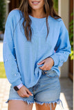 Pearl Trim Round Neck Long Sleeve Sweatshirt