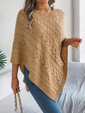 Cable-Knit Openwork Three-Quarter Sleeve Sweater