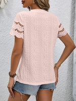 Full Size Eyelet Round Neck Short Sleeve Top