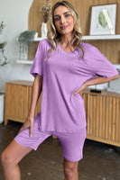 Basic Bae Bamboo Full Size  V-Neck Drop Shoulder T-Shirt and Shorts Set