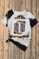 Sequin Boots Leopard Round Neck Short Sleeve T-Shirt