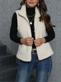 Zip Up Turtleneck Sherpa Vest Coat with Pockets