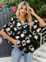 Printed Notched Half Sleeve Blouse