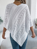 Cable-Knit Openwork Three-Quarter Sleeve Sweater