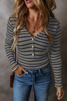 Striped V-Neck Long Sleeve Top