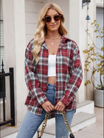 Pocketed Plaid Collared Neck Long Sleeve Shirt