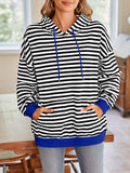 Lovelet Drawstring Striped Long Sleeve Hoodie