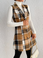 Honey Plaid Lapel Collar Vest