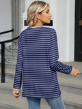 Pocketed Striped Round Neck Long Sleeve T-Shirt