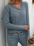 Mandy Ribbed V-Neck Long Sleeve T-Shirt