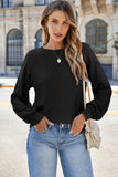 Lace Detail Round Neck Lantern Sleeve Top