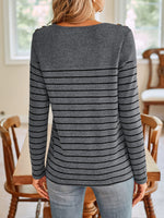 Lovelet Striped Round Neck Long Sleeve T-Shirt