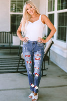 Santa Graphic Distressed Jeans with Pockets