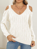 Cable-Knit V-Neck Long Sleeve Sweater