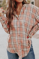 Drawstring Plaid Hooded Long Sleeve Shirt