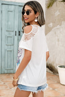 Lace Detail Round Neck Cold Shoulder Blouse