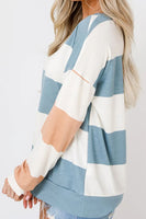 Contrast Color Block Round Neck Long Sleeve Top