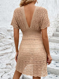 Openwork Plunge Short Sleeve Cover-Up Dress