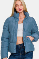 Zenana Zip Up Turtleneck Puffer Jacket with Pockets