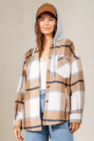 Drawstring Plaid Dropped Shoulder Hooded Shacket