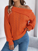 Cable-Knit One Shoulder Long Sleeve Sweater