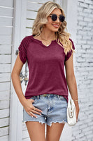 Ruched Notched Short Sleeve T-Shirt