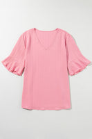 Plus Size V-Neck Half Sleeve Blouse