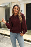 Tied Heathered Round Neck Long Sleeve Sweater