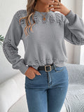 Openwork Round Neck Long Sleeve Sweater