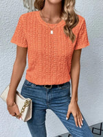 Eyelet Round Neck Short Sleeve T-Shirt