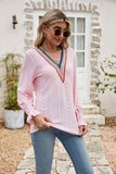 Eyelet Flounce Sleeve V-Neck Blouse