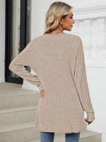 Pocketed Open Front Long Sleeve Cardigan