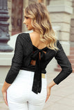 Bowknot V-Neck Long Sleeve Blouse