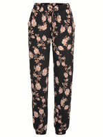 Drawstring Flower Pants with Pockets