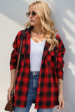 Double Take Drawstring Plaid Long Sleeve Hooded Shacket