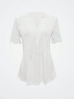 Notched Lace Short Sleeve Top