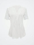 Notched Lace Short Sleeve Top