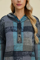 Double Take Full Size Plaid Dropped Shoulder Hoodie