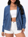 Button Up Hooded Denim Top