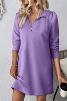 Double Take Textured Quarter Zip Long Sleeve Dress