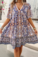 Printed V-Neck Half Sleeve Mini Dress