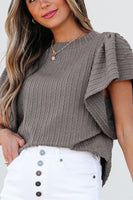 Textured Round Neck Flounce Sleeve Blouse