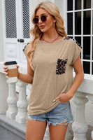 Leopard Round Neck Cap Sleeve T-Shirt