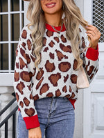 Angel Wings Leopard Round Neck Long Sleeve Sweater