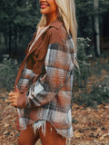 Plaid Collared Neck Button Up Shacket